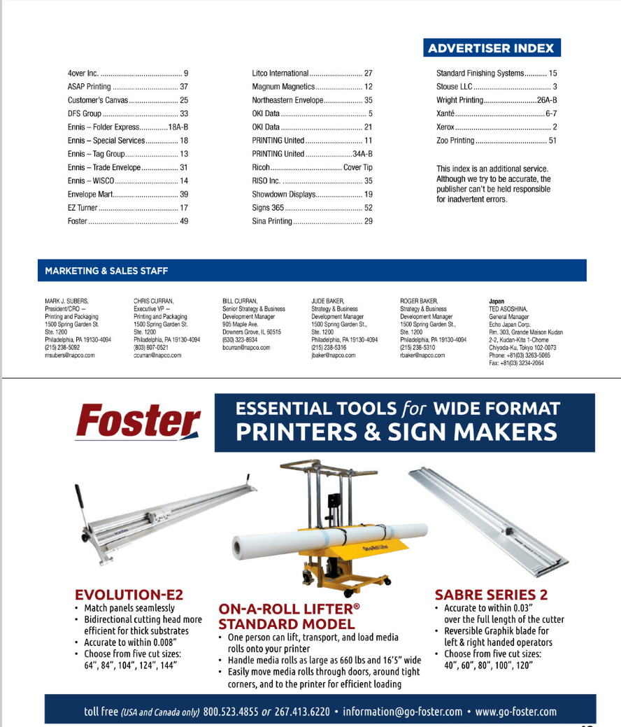 Printing Impressions August advertisers index