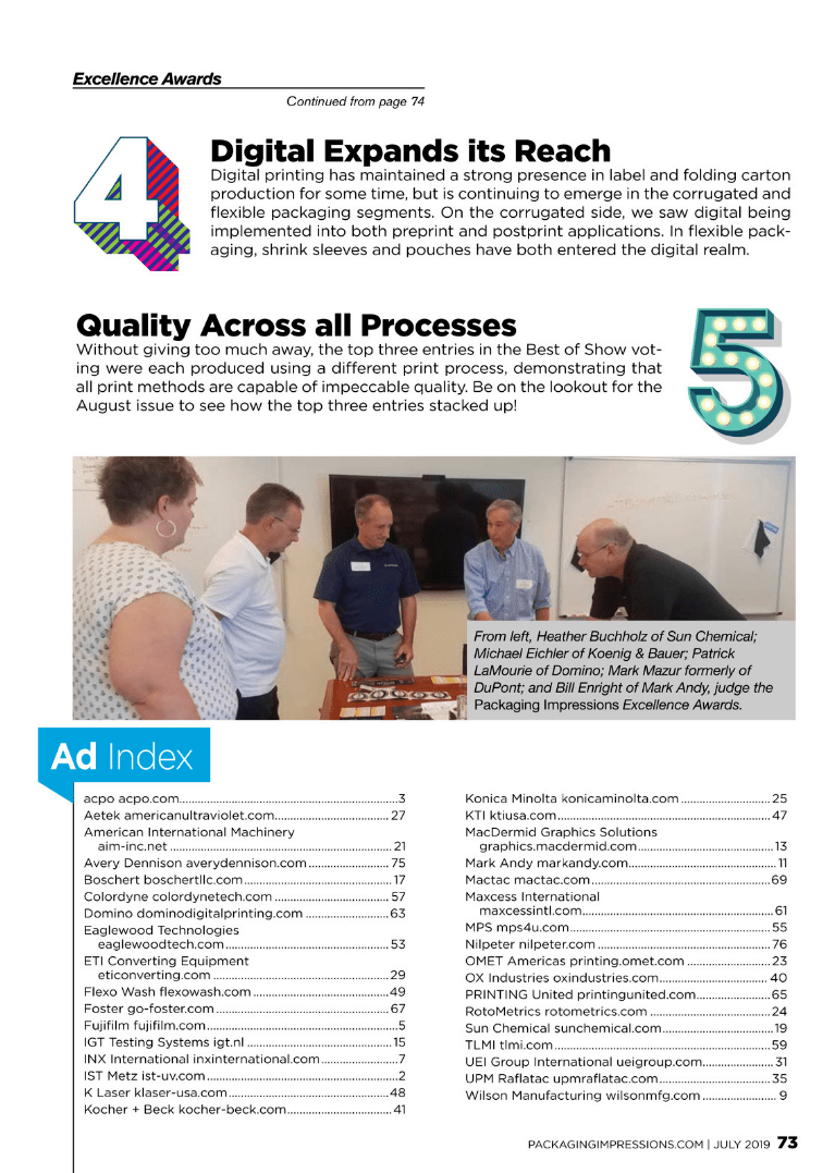 Packaging Impressions July advertisers index