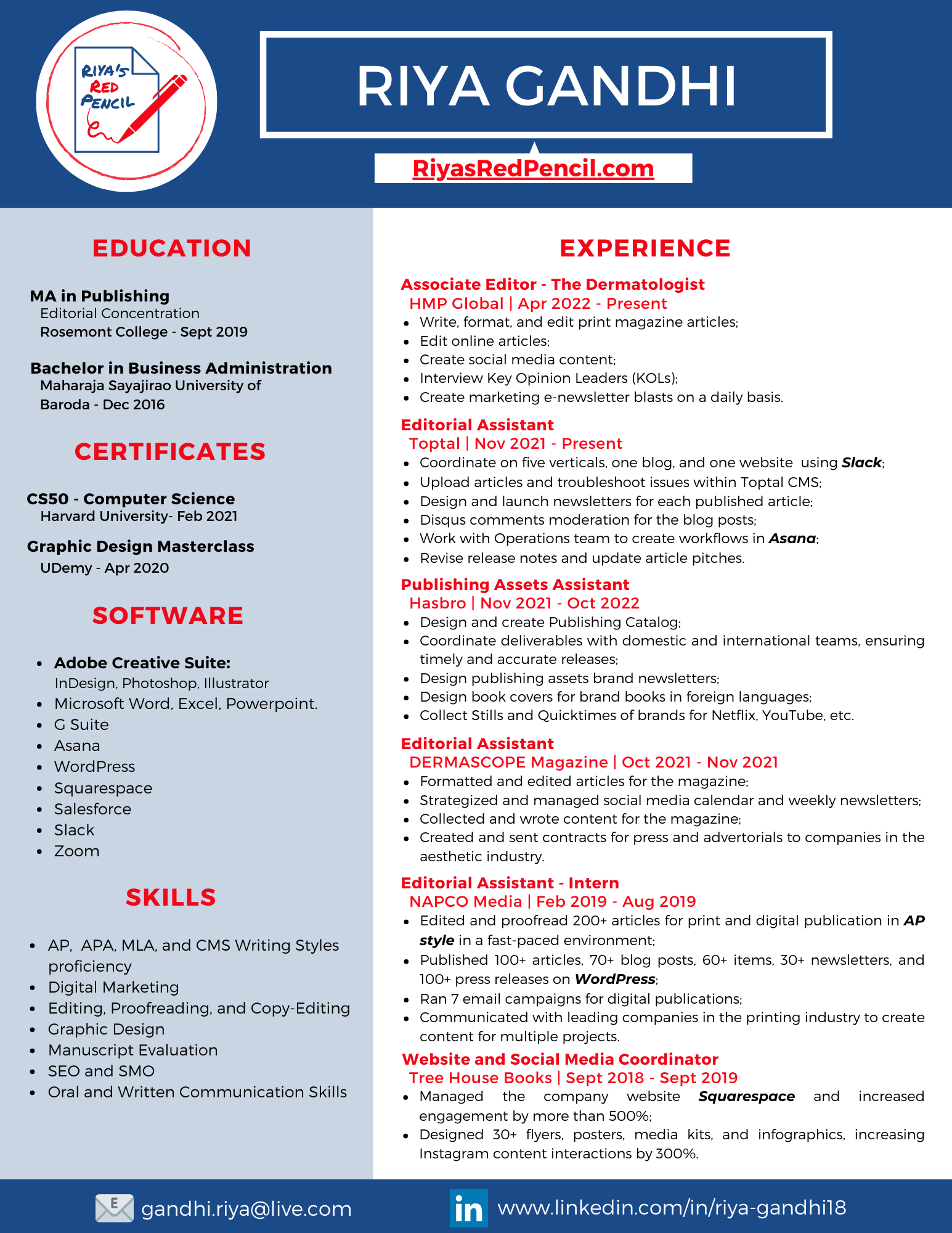 Riya Gandhi resume, current version