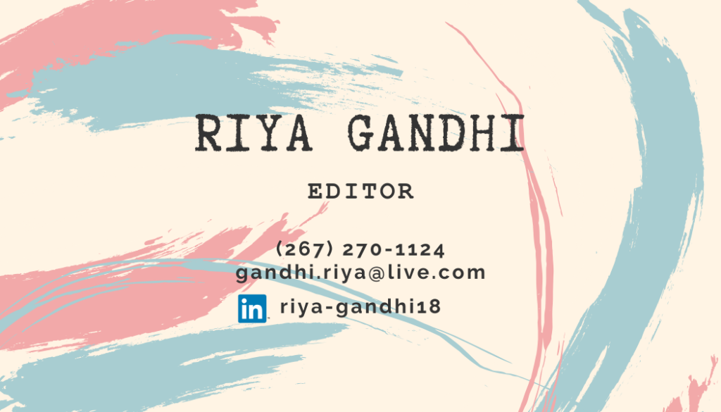 Riya Gandhi, Designs, Riya's Red Pencil, Business Card